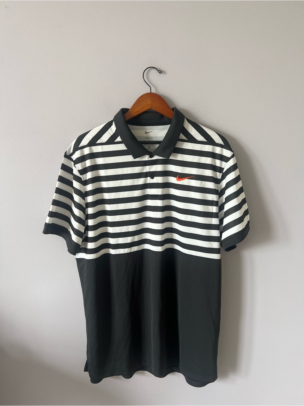 Nike Men's Black & White Striped Drifit Polo